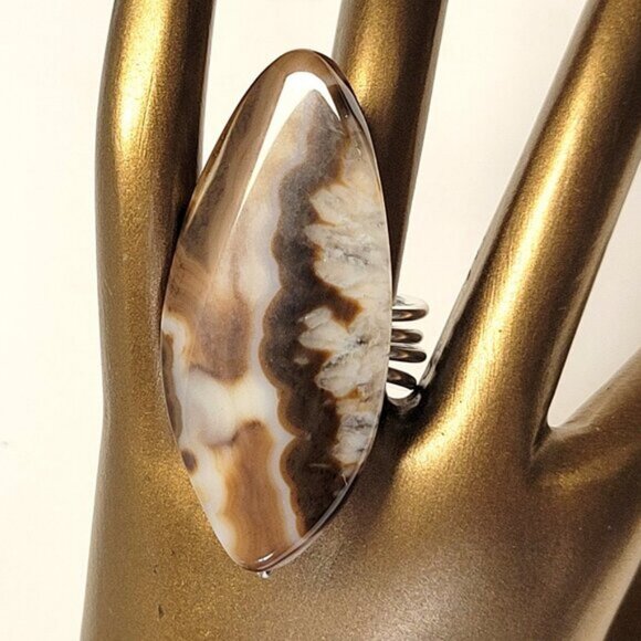 Natural Banded Agate Onyx Cabochon Adjustable Band Handmade Semi Precious Ring - Picture 1 of 10